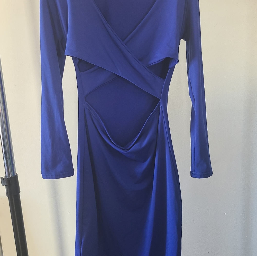 Blue Body on Style Dress with Crisscross Front Size M